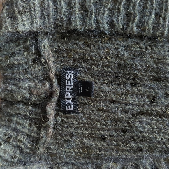 Express Sweater Womens Sz L Green Gray Mohair Blend Open Cardigan Sequins Chunky - Picture 3 of 8